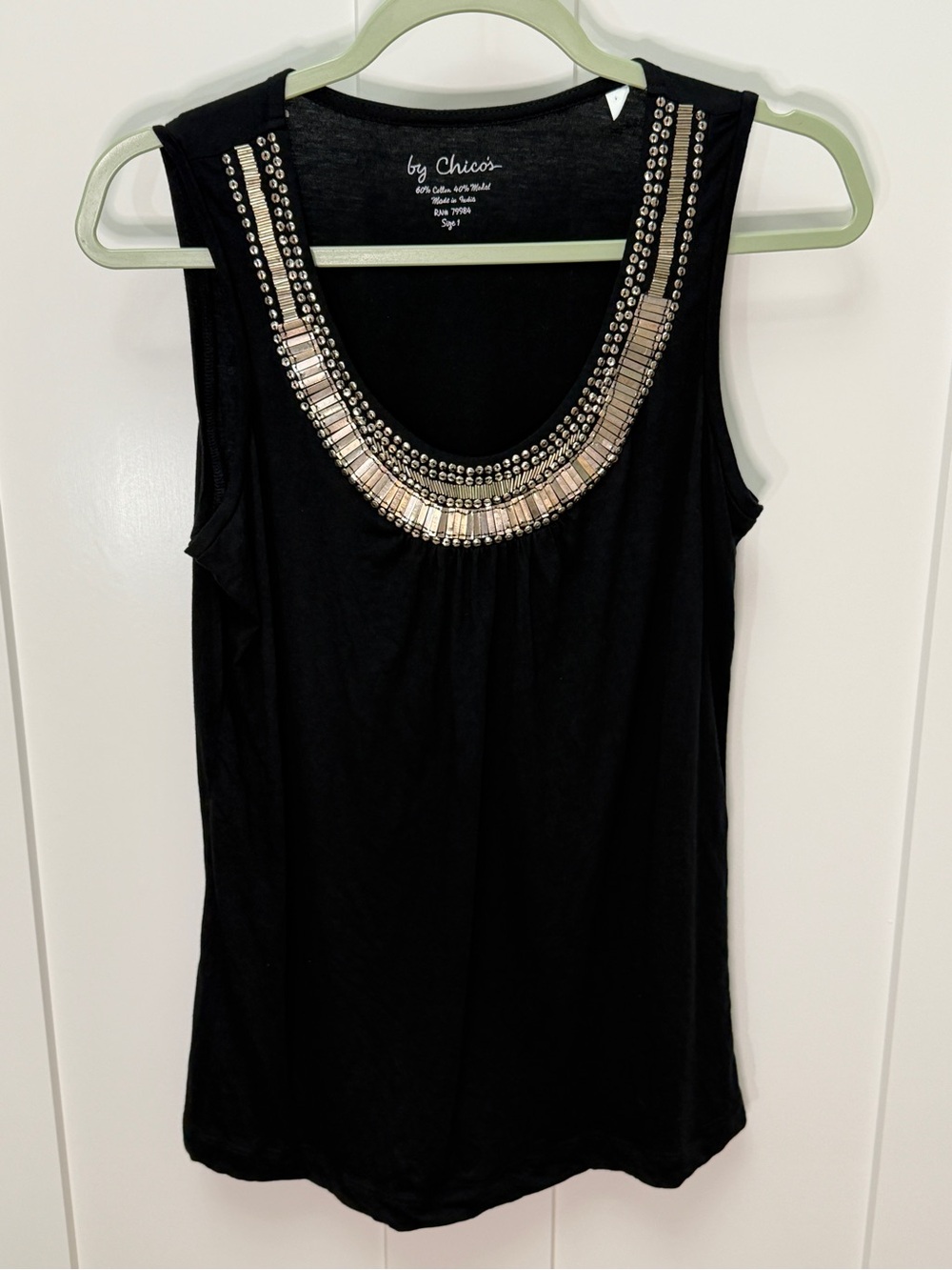 Chico's Black Embellished Scoopneck Tank